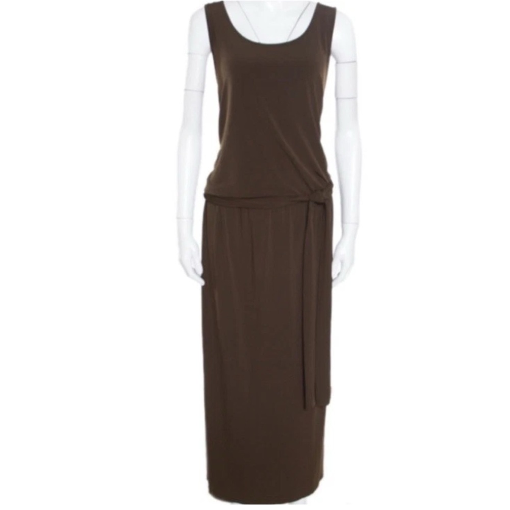 Michael Kors Sleeveless Maxi Dress Women Plus 1X Olive Brown Jersey Stretch